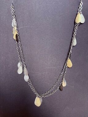 Elegant Two-Tone Dual Texture Silver & Gold Teardrop Layered Necklace - 18”